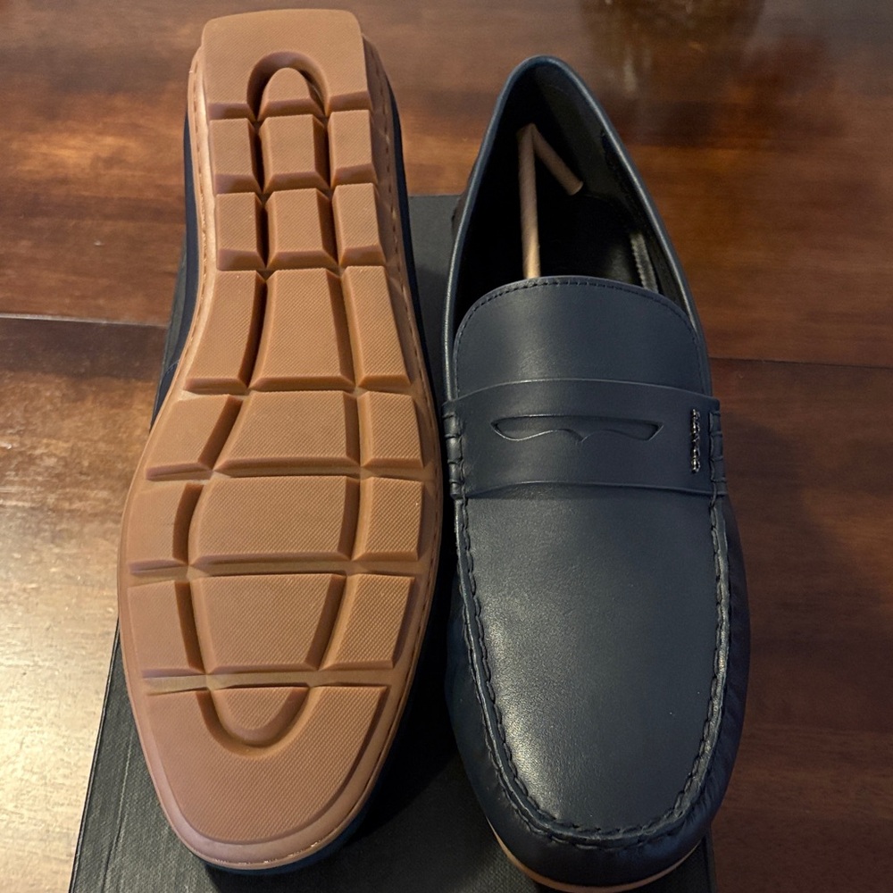 Coach Men's Dark Blue Leather Loafers - Picture 2 of 4